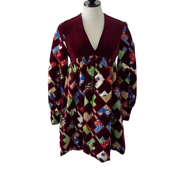 I Magnin Vintage 1960s Womens Dress Size XS Burgundy Mini Gayle Kirkpatrick